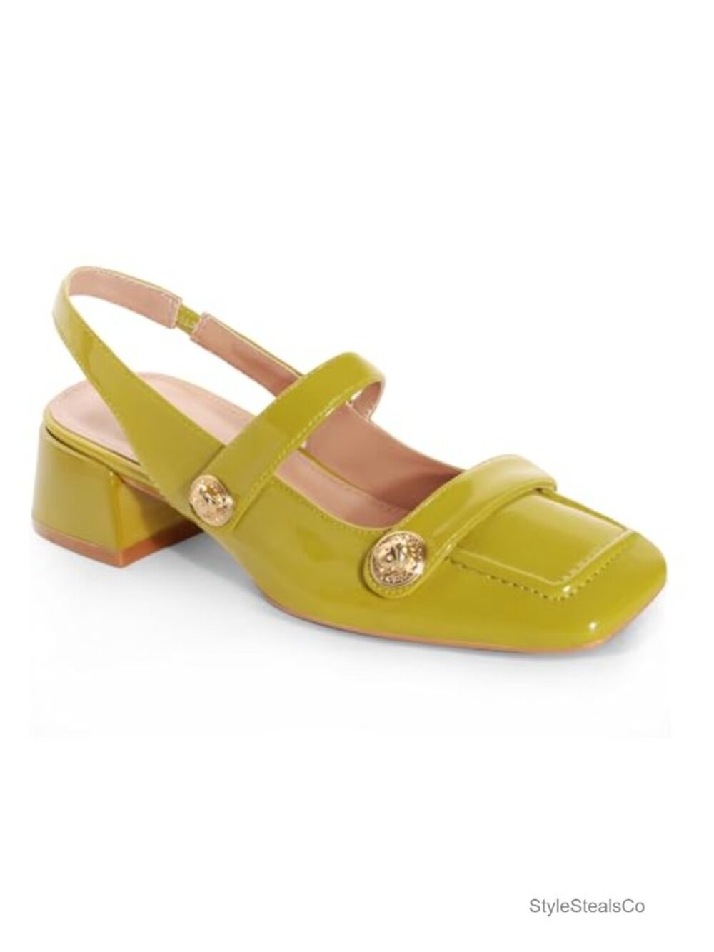 Faux Leather Slingback Mary Jane Pump Low Block Heel Closed Toe